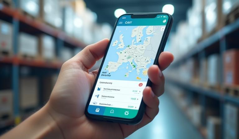 Interfaz de app de logística en un smartphone
