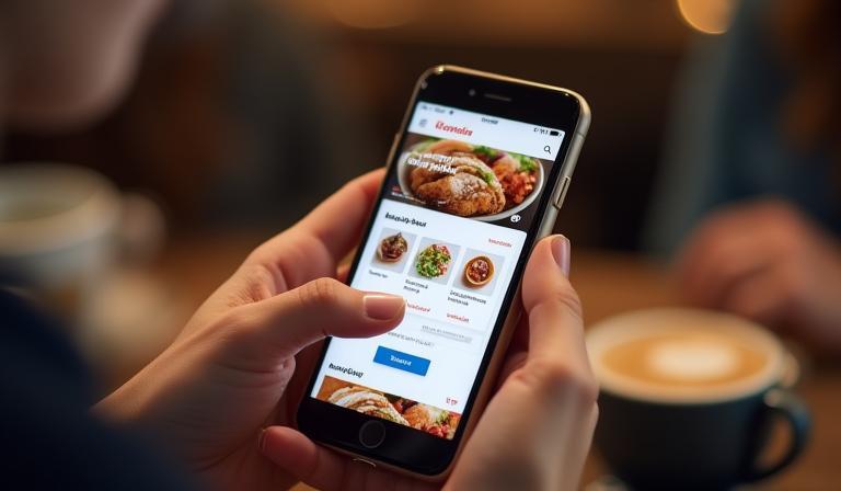 Persona haciendo un pedido de comida en una app de smartphone