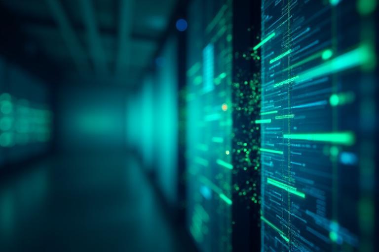 Servidor de base de datos con líneas de código en una pantalla